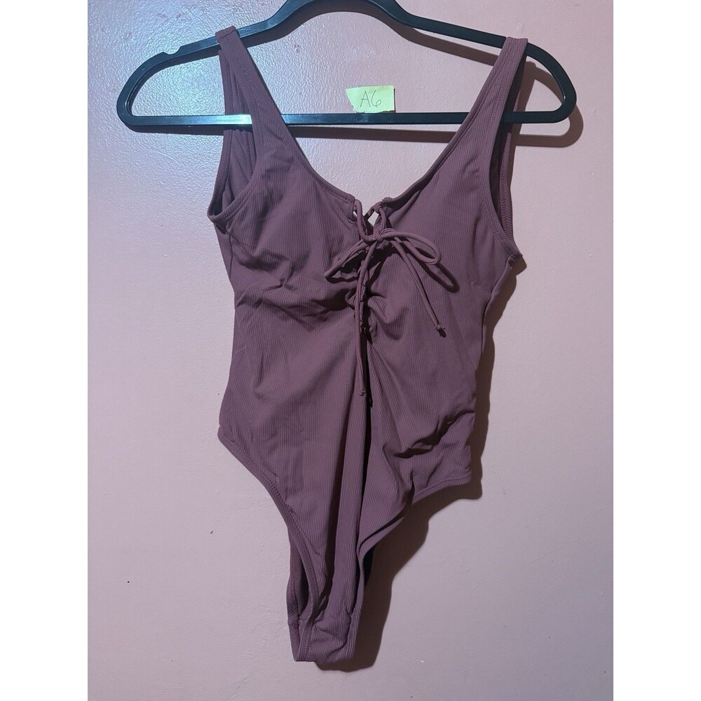 Xhileration Womens One Piece Swimwear S Small Purple Lace Up Front Open Back